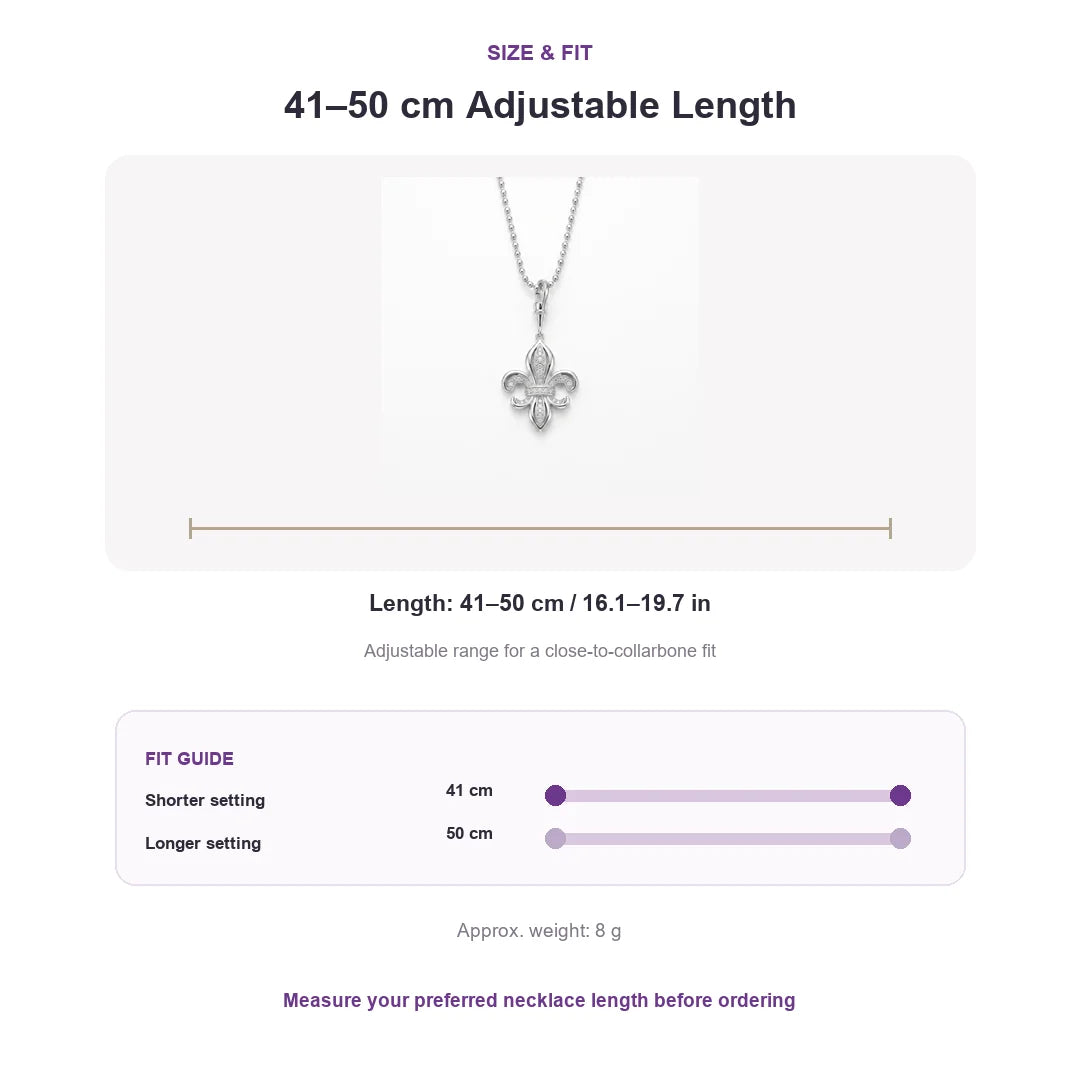 Fleur-de-Lis Pendant Necklace 925 Sterling Silver with Diamond-Set Detail