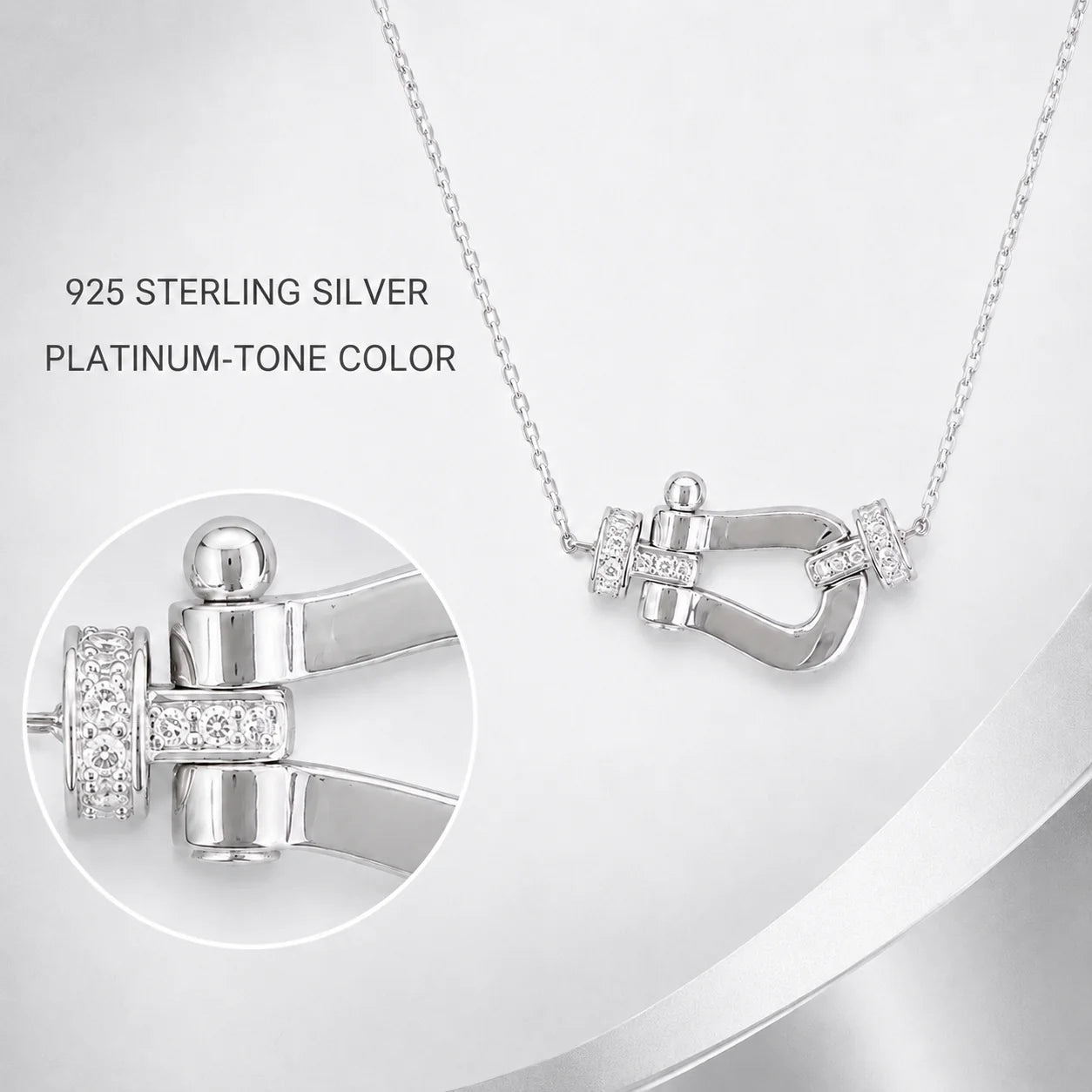 Women’s 925 Sterling Silver Sculptural Clasp Pendant Necklace – Platinum-Tone