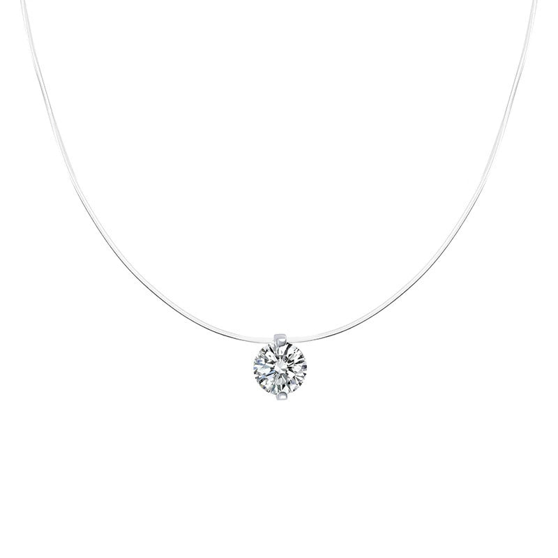 Close view of the geometric round pendant and fine chain