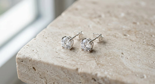 Elegant sterling silver stud earrings displayed on a neutral surface