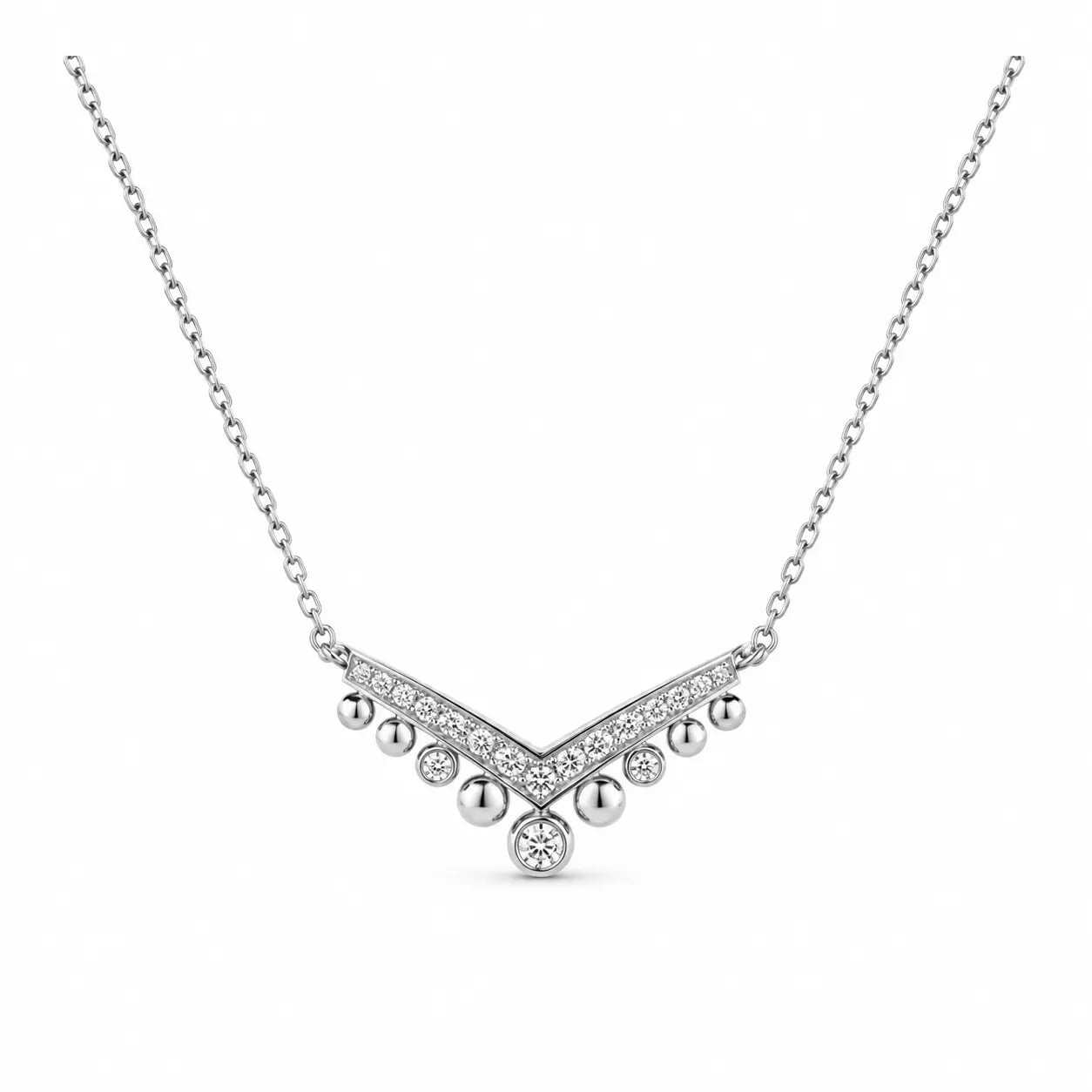 925 sterling silver crystal chevron drop necklace on a white background.