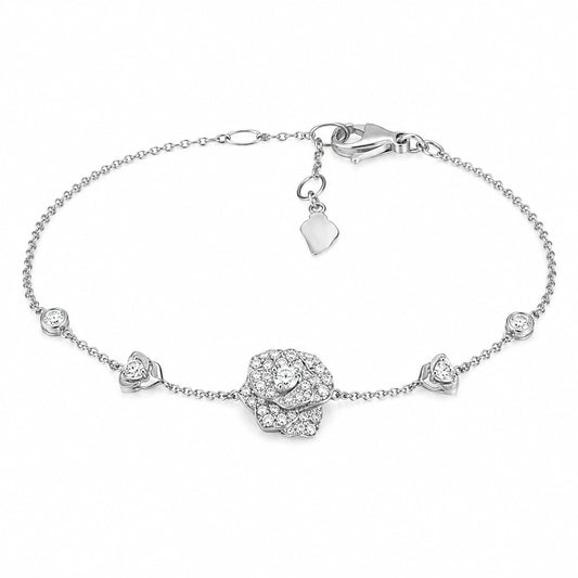 925 sterling silver crystal rose station bracelet on a white background