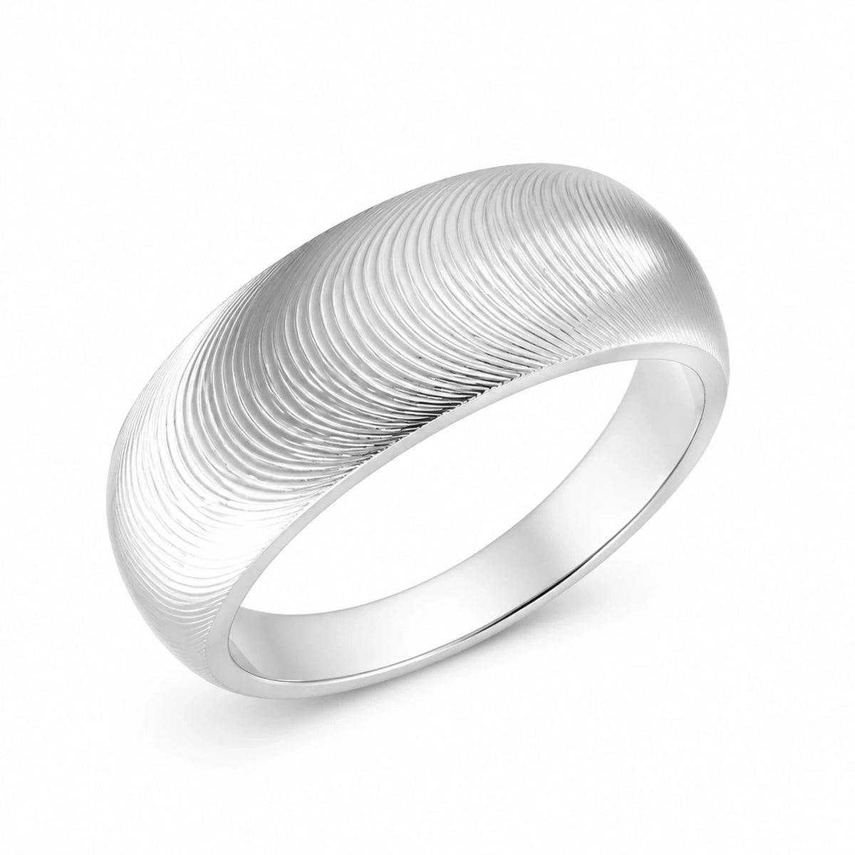 925 sterling silver fingerprint texture band ring on white background