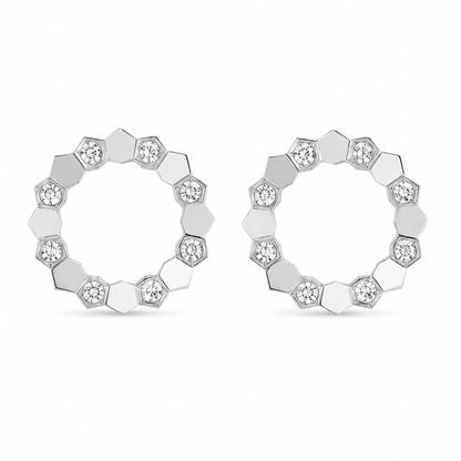 Front view of 925 sterling silver geometric open circle stud earrings on white