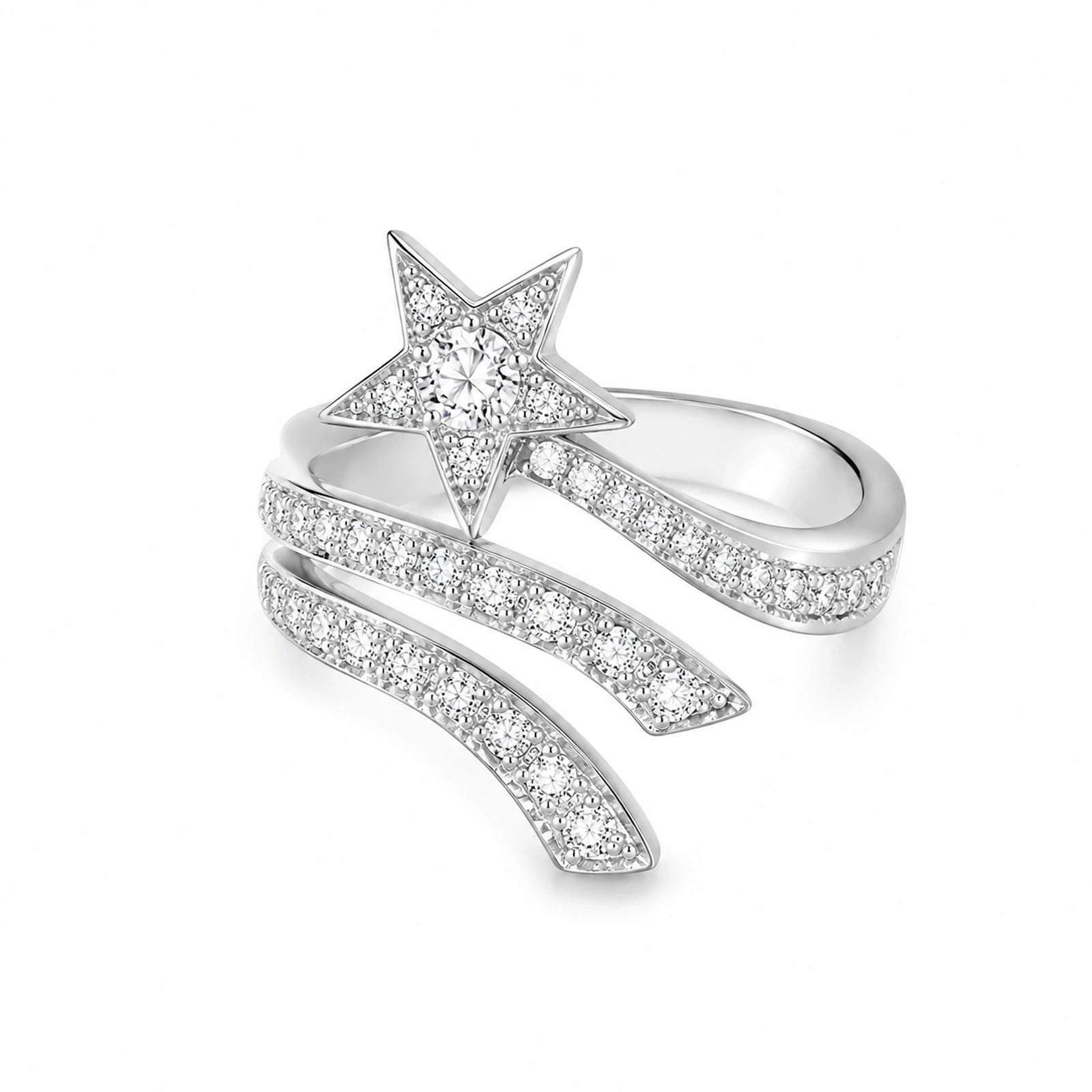 925 sterling silver shooting star wrap ring on a white background