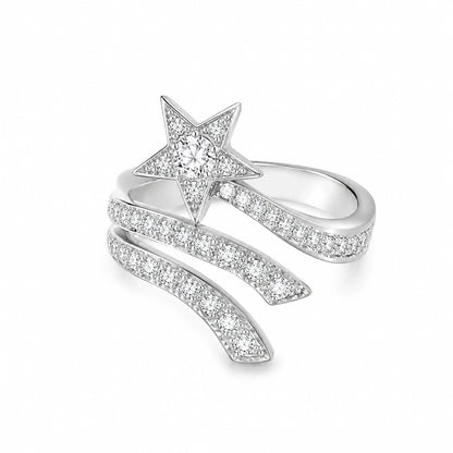 925 sterling silver shooting star wrap ring on a white background