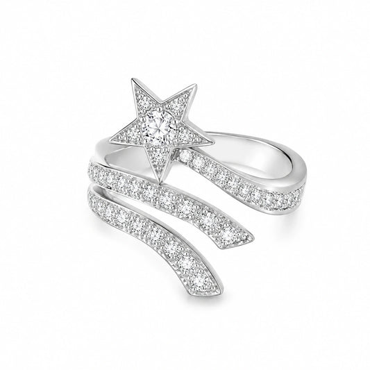 925 sterling silver shooting star wrap ring on a white background