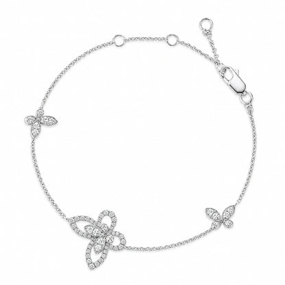Crystal butterfly station 925 sterling silver bracelet on a white background