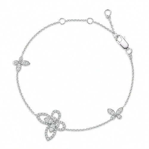 Crystal butterfly station 925 sterling silver bracelet on a white background