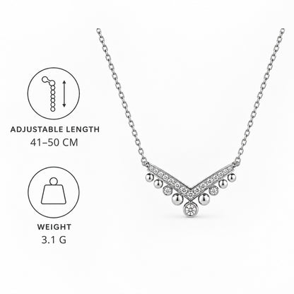 41–50 cm necklace length and 3.1 g weight for a silver crystal chevron necklace.