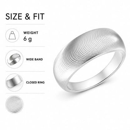 Fingerprint texture wide band ring weight graphic showing 6 grams