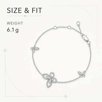 Crystal butterfly bracelet size and 6.1 g weight infographic
