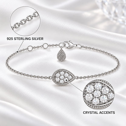 925 sterling silver bracelet with crystal accents inside the teardrop centerpiece.