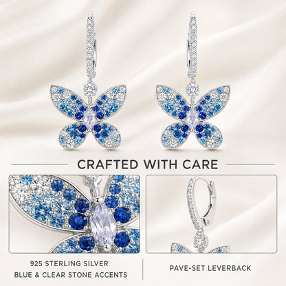 Material infographic showing 925 sterling silver and blue and clear stone accents