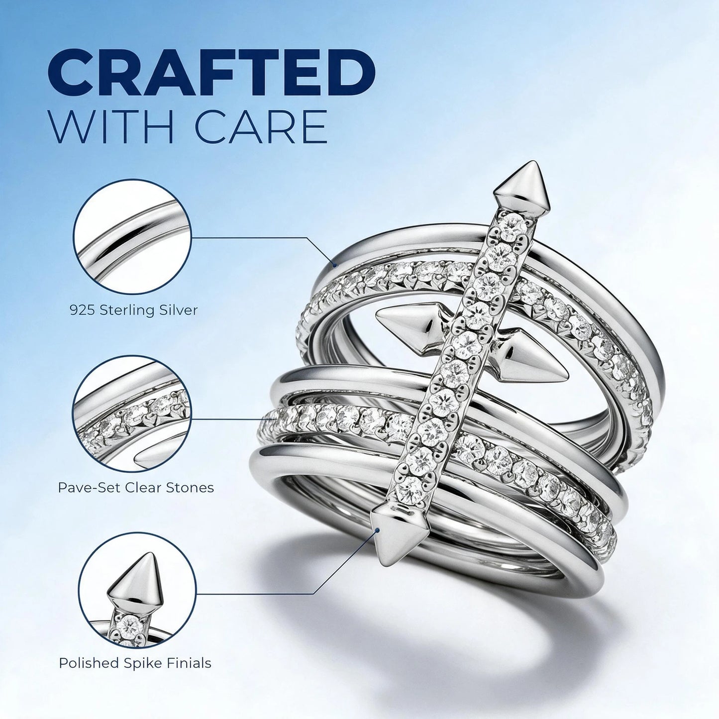 Crisscross Pave Spike Ring