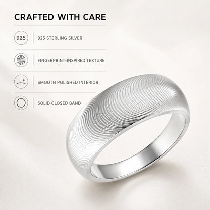 925 sterling silver fingerprint-inspired ring construction details