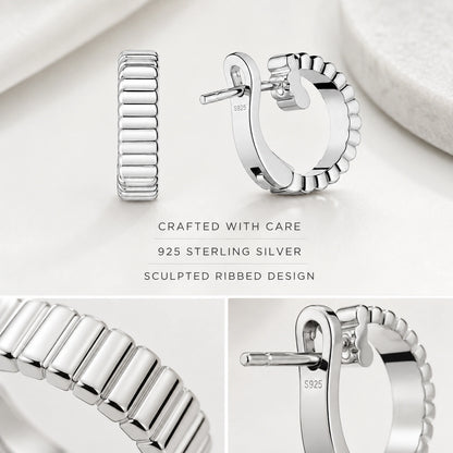 925 sterling silver material and sculpted ribbed earring design