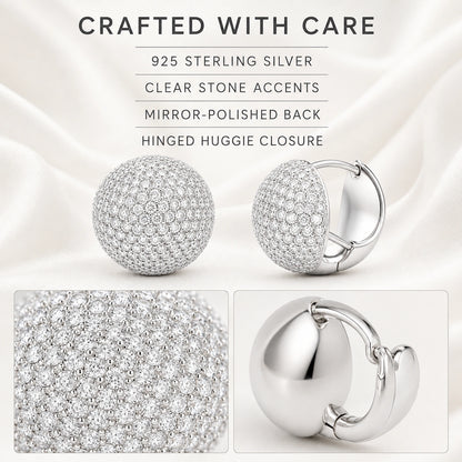 Material infographic showing 925 sterling silver, clear stone accents and polished backs