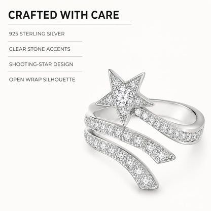 925 sterling silver shooting star ring with clear stone accents