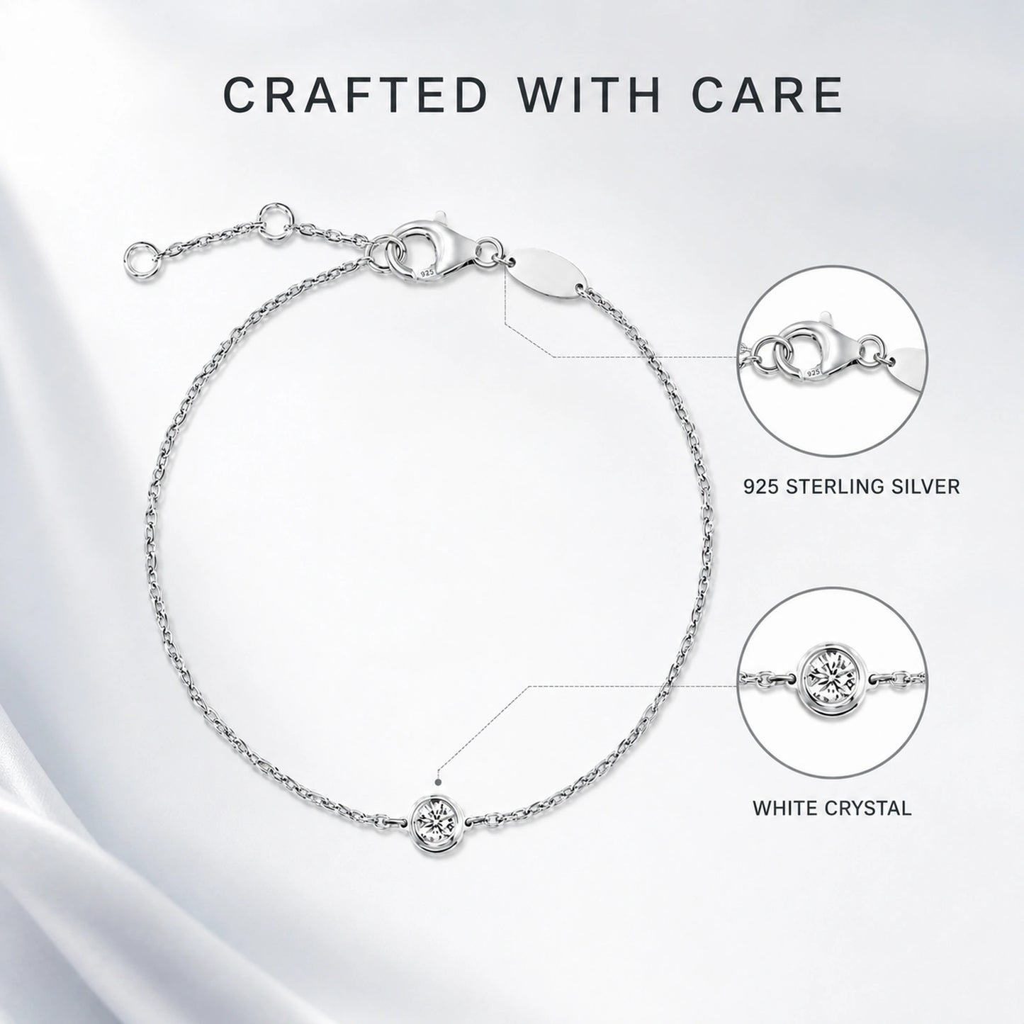 925 sterling silver and white crystal bracelet material details