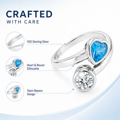 925 sterling silver blue heart bypass ring material and design graphic