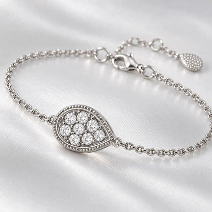 Close-up of the crystal cluster and stone-free beaded silver teardrop border.