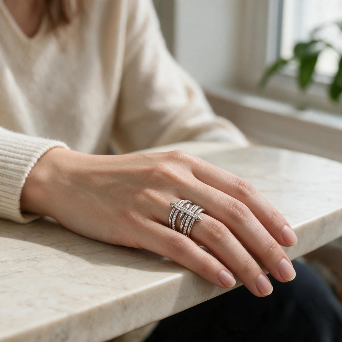 Crisscross Pave Spike Ring
