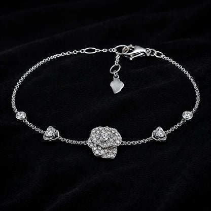 925 sterling silver crystal rose bracelet on a black velvet background