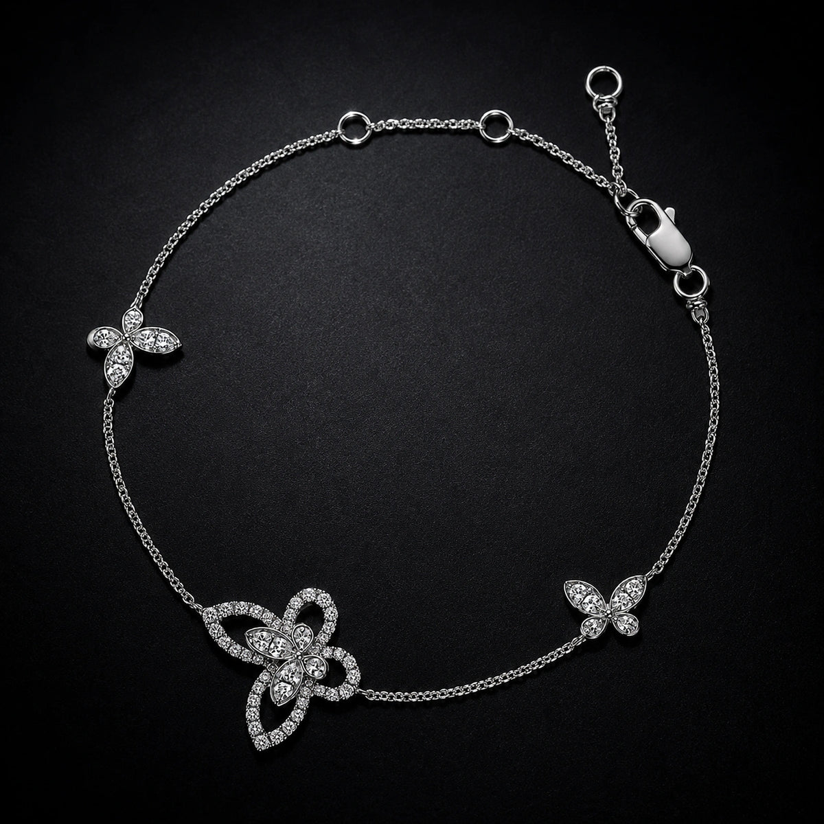 Crystal butterfly station bracelet photographed on a dark background