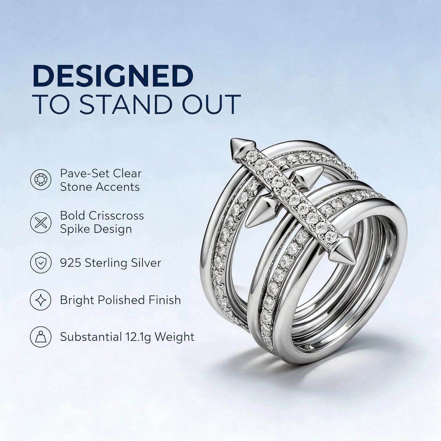 Crisscross Pave Spike Ring