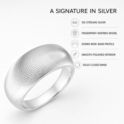 Fingerprint ring features including 925 silver and polished interior