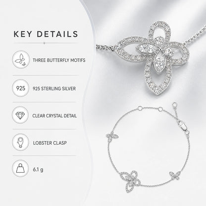 Crystal butterfly bracelet key details including 925 silver and 6.1 g weight