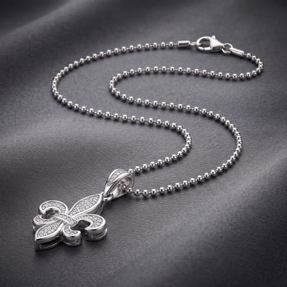 Fleur-de-Lis Pendant Necklace 925 Sterling Silver with Diamond-Set Detail