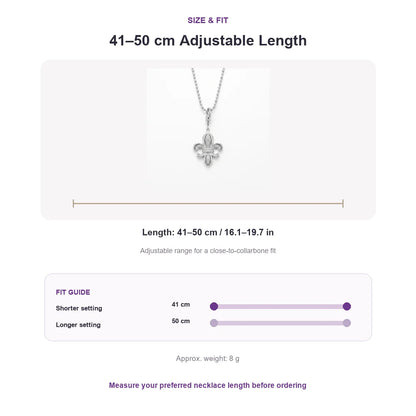Fleur-de-Lis Pendant Necklace 925 Sterling Silver with Diamond-Set Detail