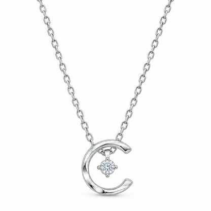 925 Sterling Silver Crescent Moon CZ Pendant Necklace
