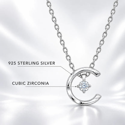925 Sterling Silver Crescent Moon CZ Pendant Necklace