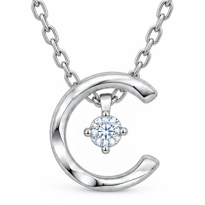 925 Sterling Silver Crescent Moon CZ Pendant Necklace