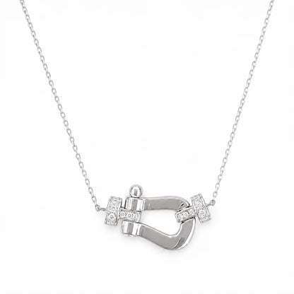 Women’s 925 Sterling Silver Sculptural Clasp Pendant Necklace – Platinum-Tone