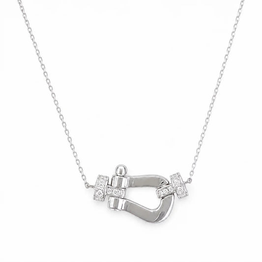 Women’s 925 Sterling Silver Sculptural Clasp Pendant Necklace – Platinum-Tone