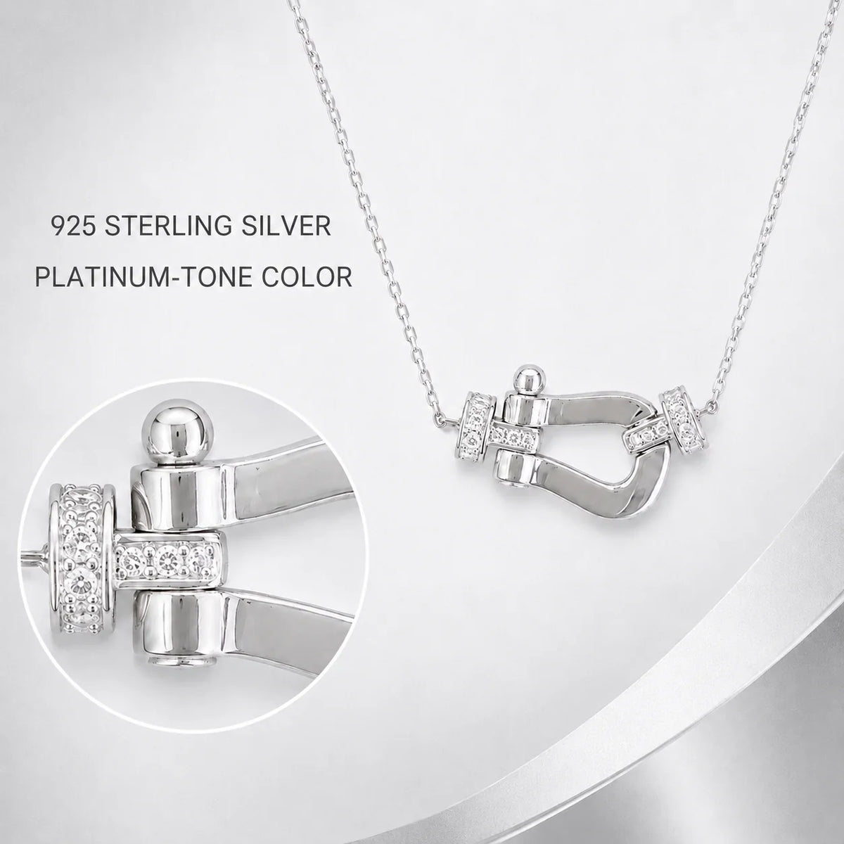 Women’s 925 Sterling Silver Sculptural Clasp Pendant Necklace – Platinum-Tone