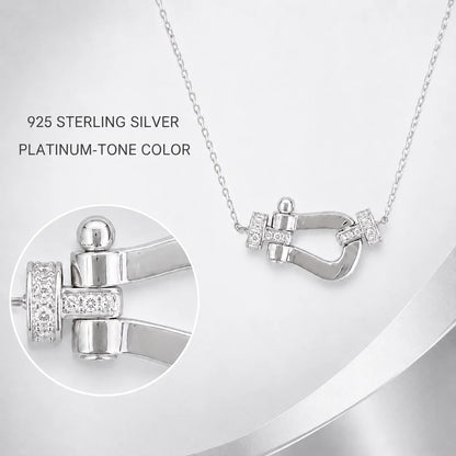 Women’s 925 Sterling Silver Sculptural Clasp Pendant Necklace – Platinum-Tone