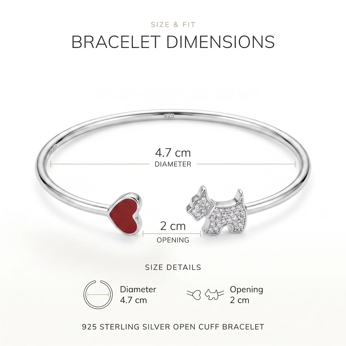 Terrier Dog & Heart Open Cuff Bracelet