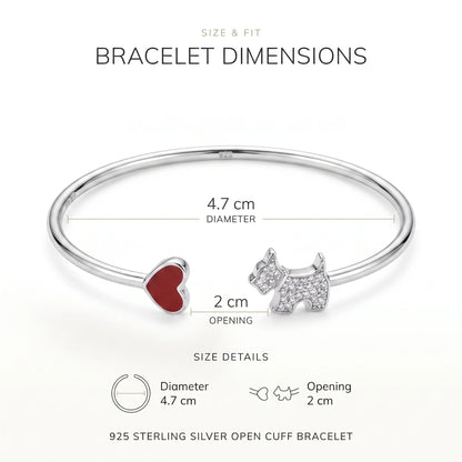 Terrier Dog & Heart Open Cuff Bracelet