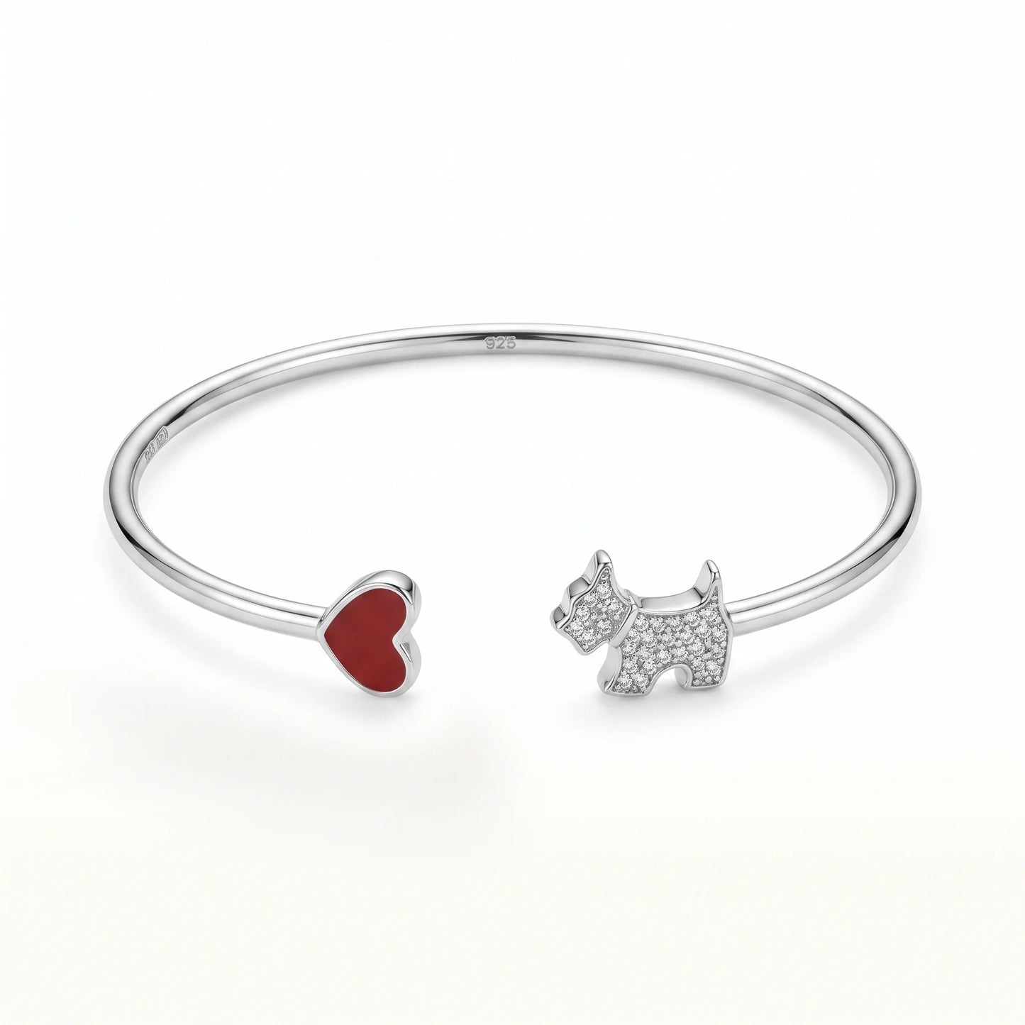 Terrier Dog & Heart Open Cuff Bracelet