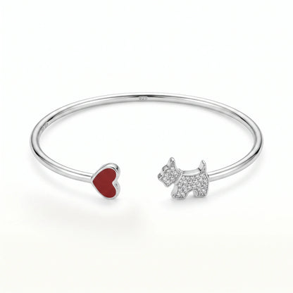 Terrier Dog & Heart Open Cuff Bracelet