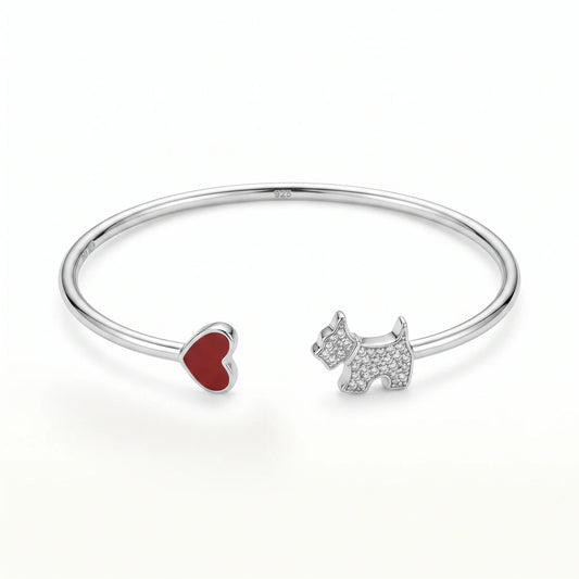 Terrier Dog & Heart Open Cuff Bracelet