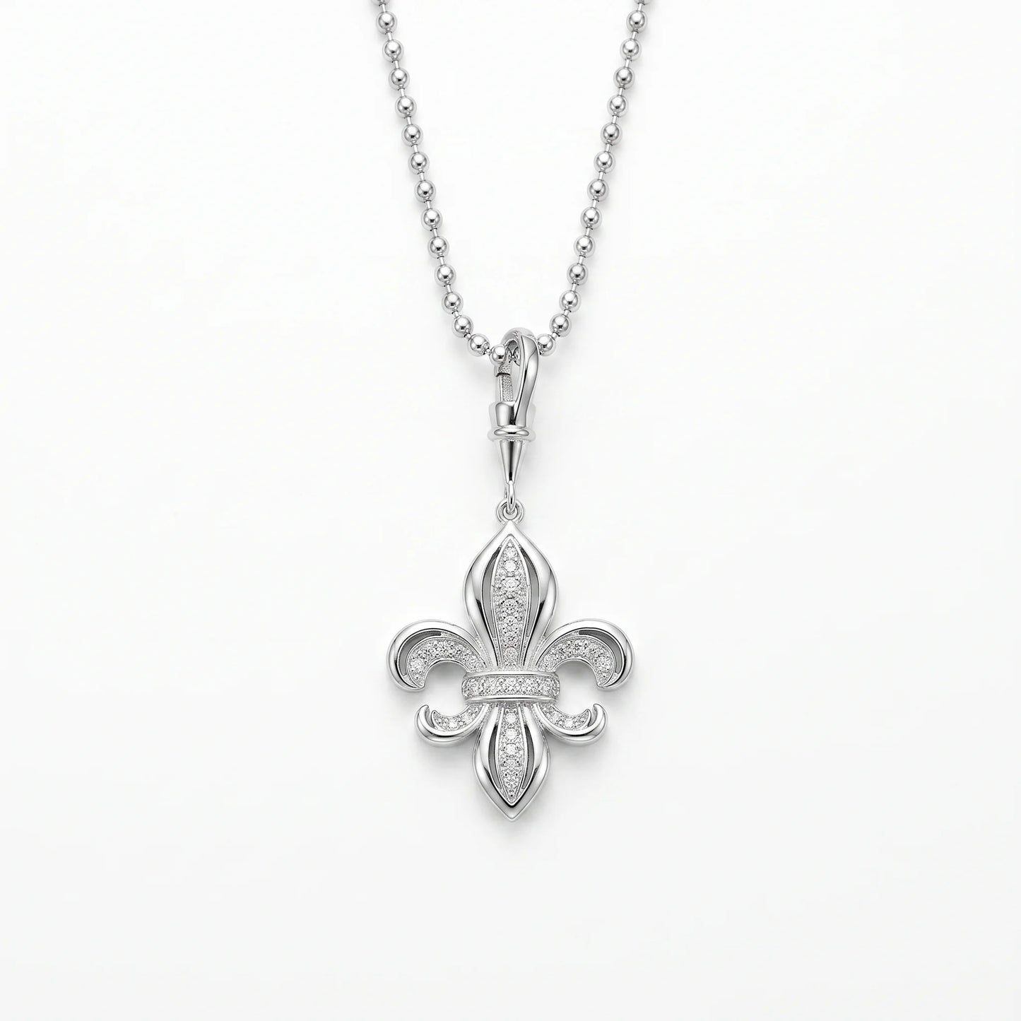 Fleur-de-Lis Pendant Necklace 925 Sterling Silver with Diamond-Set Detail