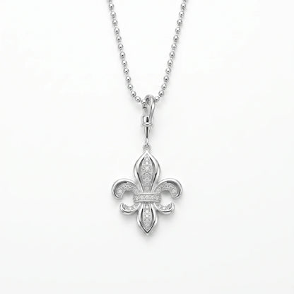 Fleur-de-Lis Pendant Necklace 925 Sterling Silver with Diamond-Set Detail