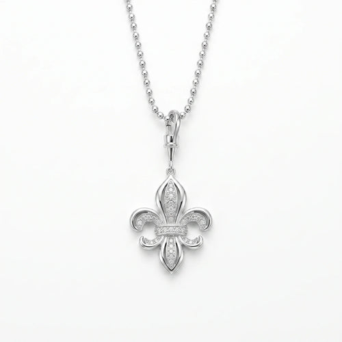 Fleur-de-Lis Pendant Necklace 925 Sterling Silver with Diamond-Set Detail