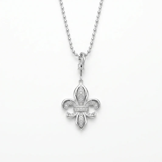 Fleur-de-Lis Pendant Necklace 925 Sterling Silver with Diamond-Set Detail
